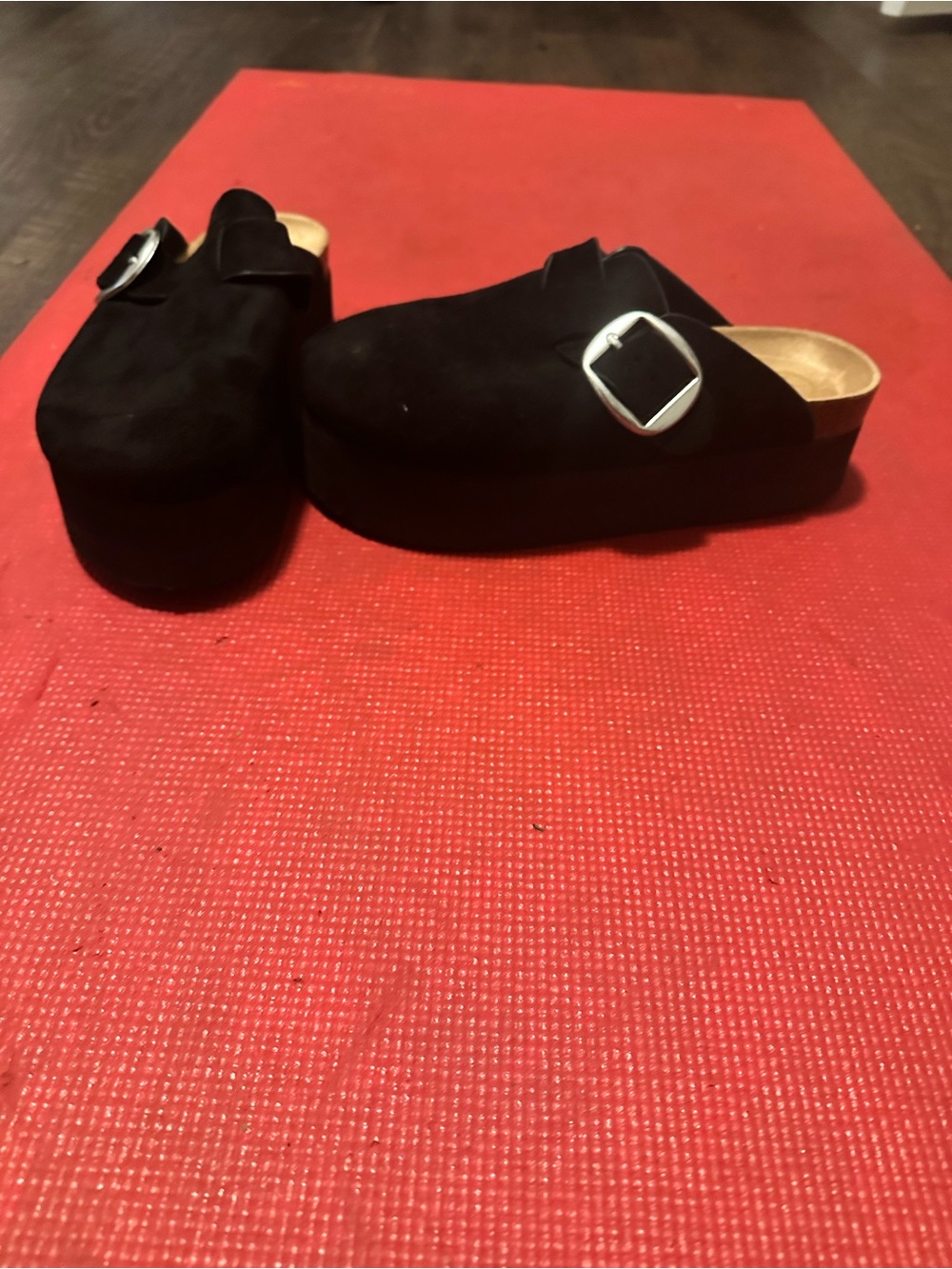 Platform Mule Clog in Black with Silver Buckle